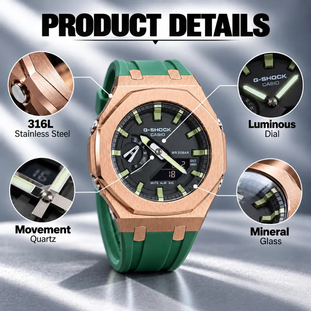 Casio G-Shock Mod Watch - Green Rose Gold - GA-2100 Custom Casioak