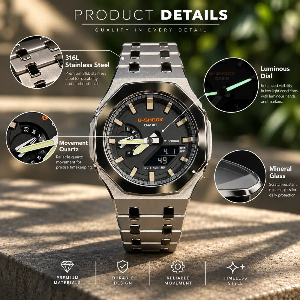 Casio G-Shock Mod Watch - Gun Metal Mirror Polish - GA-2100 Custom Casioak