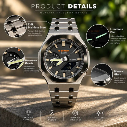 Casio G-Shock Mod Watch - Gun Metal Mirror Polish - GA-2100 Custom Casioak