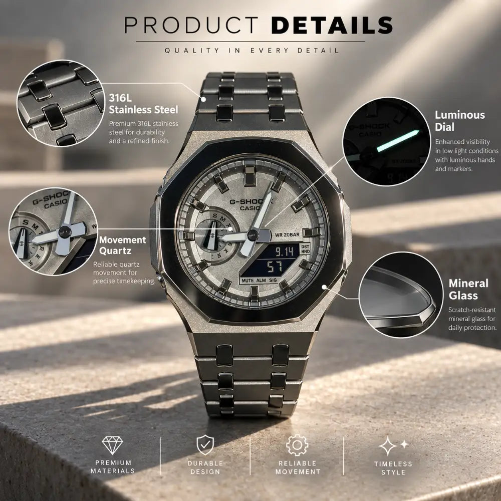 Montre CasiOak Custom – Metal Grey Mirror Polish - Mod G-Shock GA2100