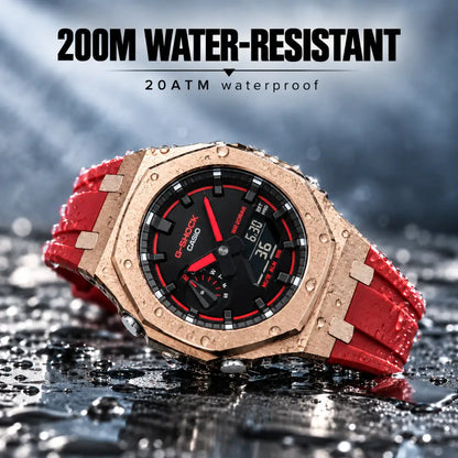 Casio G-Shock Mod Watch - Red Rose Gold - GA-2100 Custom Casioak