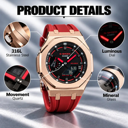 Casio G-Shock Mod Watch - Red Rose Gold - GA-2100 Custom Casioak