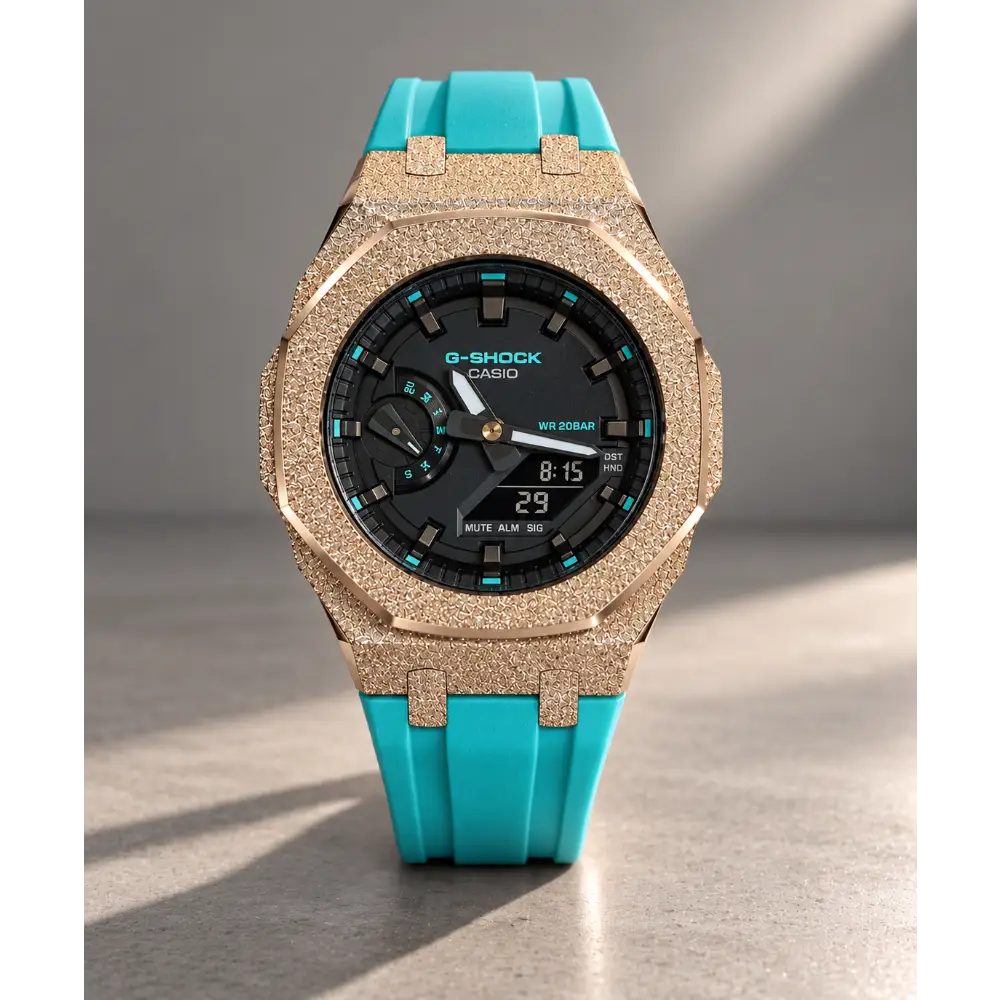 Casio G-Shock Mod Watch - Rose Gold Blue Frosted - GMA-S2100 Custom Casioak