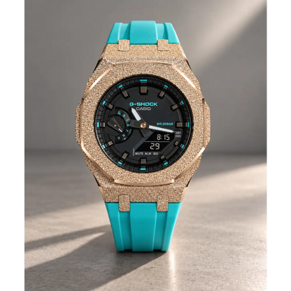Casio G-Shock Mod Watch - Rose Gold Blue Frosted - GMA-S2100 Custom Casioak