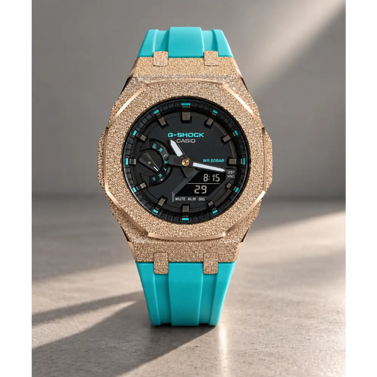 Casio G-Shock Mod Watch - Rose Gold Blue Frosted - GMA-S2100 Custom Casioak