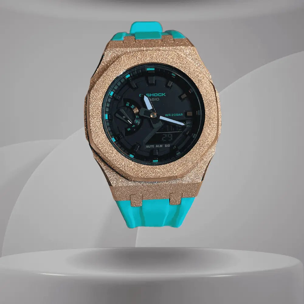 Casio G-Shock Mod Watch - Rose Gold Blue Frosted - GMA-S2100 Custom Casioak