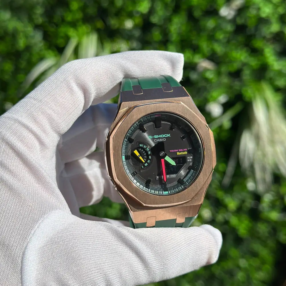 Montre CasiOak Custom – Rose Gold Green Edition Bluetooth - Mod G-Shock GA2100