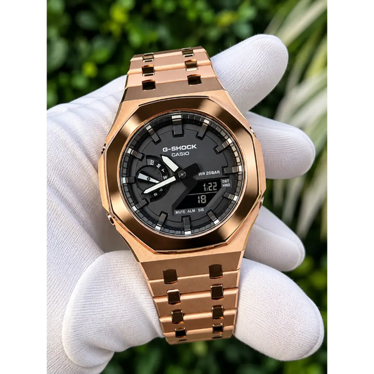 Montre CasiOak Custom – Rose Gold Mirror Polish - Mod G-Shock GA2100 