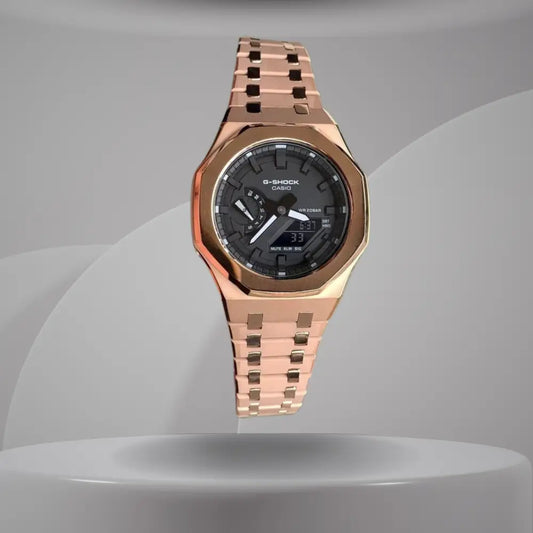 Montre CasiOak Custom – Rose Gold Mirror Polish - Mod G-Shock GA2100