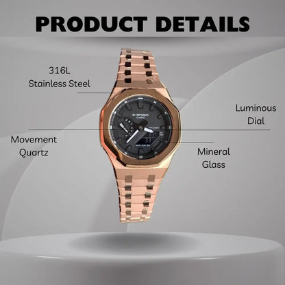 Montre CasiOak Custom – Rose Gold Mirror Polish - Mod G-Shock GA2100