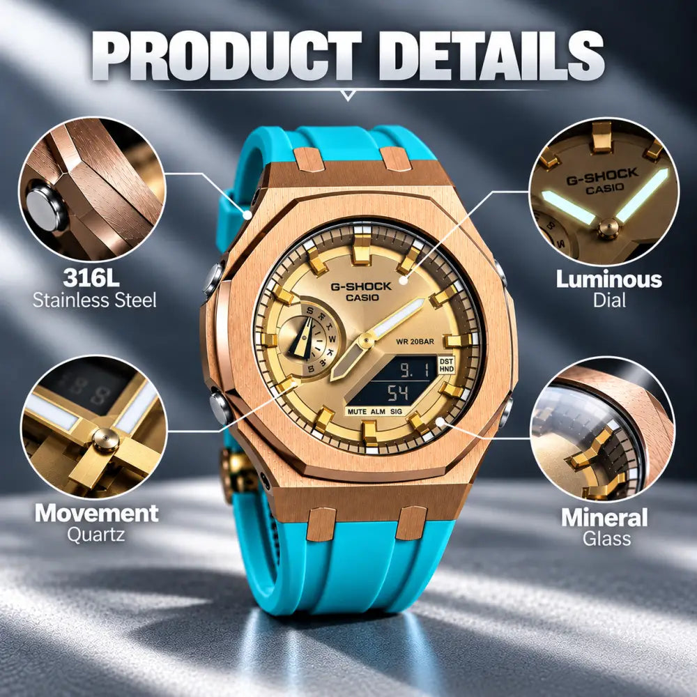 Casio G-Shock Mod Watch - Rose Gold Turquoise - GA-2100 Custom Casioak