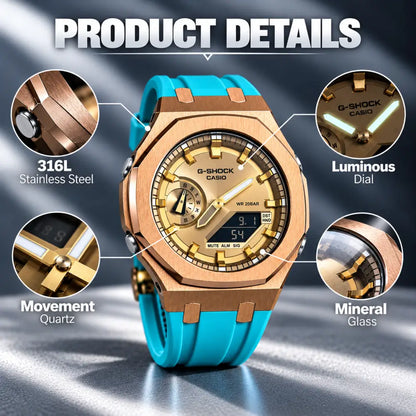Casio G-Shock Mod Watch - Rose Gold Turquoise - GA-2100 Custom Casioak