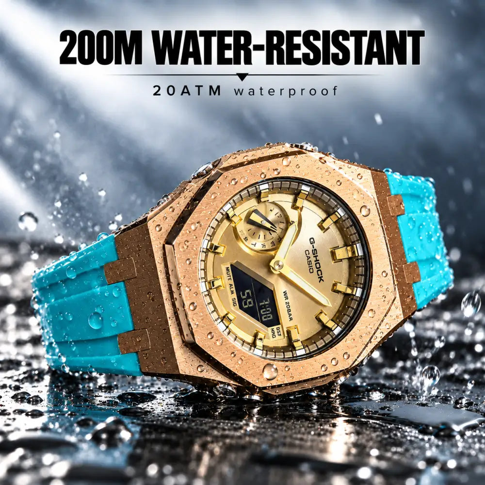 Casio G-Shock Mod Watch - Rose Gold Turquoise - GA-2100 Custom Casioak