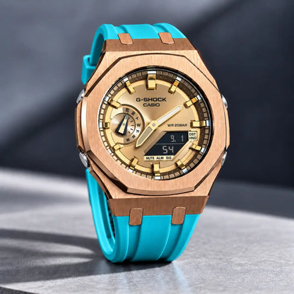 Casio G-Shock Mod Watch - Rose Gold Turquoise - GA-2100 Custom Casioak