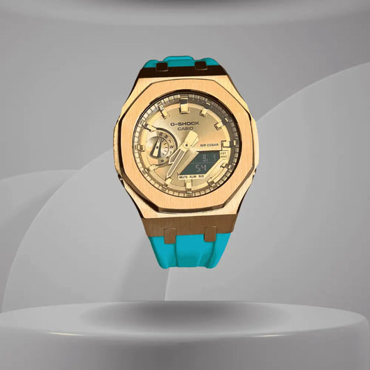 Casio G-Shock Mod Watch - Rose Gold Turquoise - GA-2100 Custom Casioak