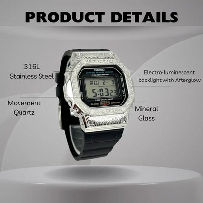 CasiOak Custom Watch – Silver Black Pattern - Mod G-Shock DW5600 CasiOak Custom Watch – Silver Black Pattern - Mod G-Shock DW5600