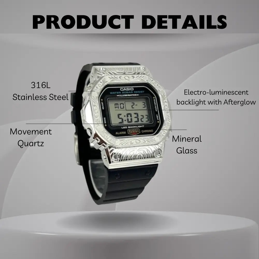 Casio G-Shock Mod Watch - Silver Black Pattern - DW5600 Custom Casioak