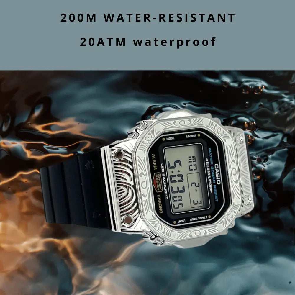 CasiOak Custom Watch – Silver Black Pattern - Mod G-Shock DW5600 CasiOak Custom Watch – Silver Black Pattern - Mod G-Shock DW5600