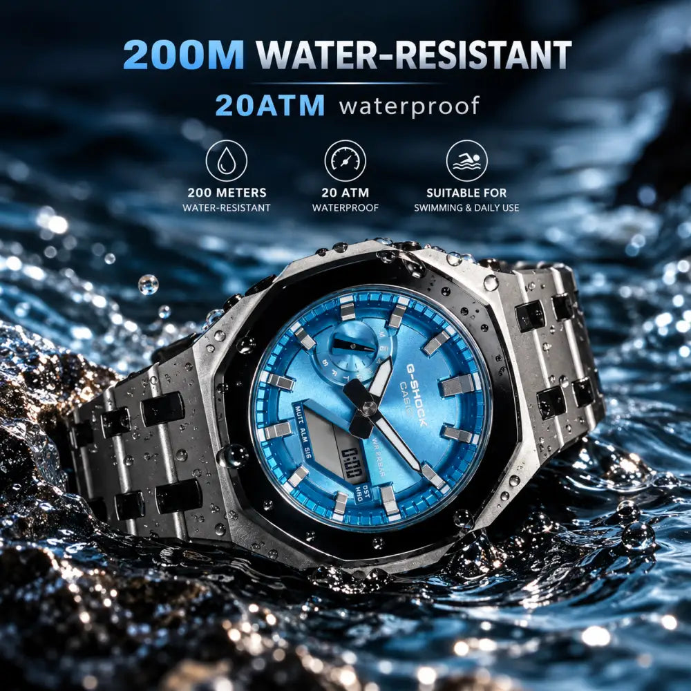 Montre CasiOak Custom – Silver Blue Mirror Polish - Mod G-Shock GA2100