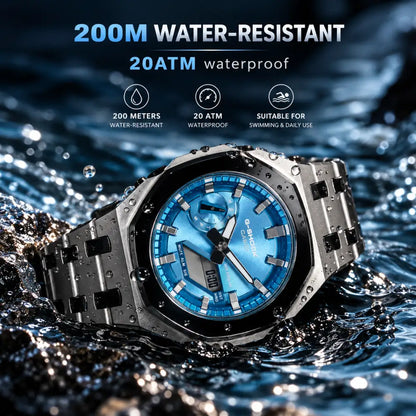 Montre CasiOak Custom – Silver Blue Mirror Polish - Mod G-Shock GA2100