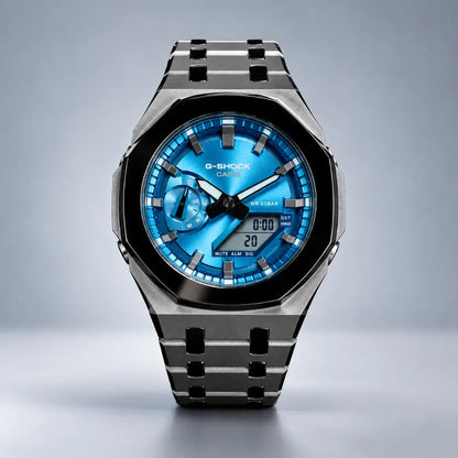 Montre CasiOak Custom – Silver Blue Mirror Polish - Mod G-Shock GA2100
