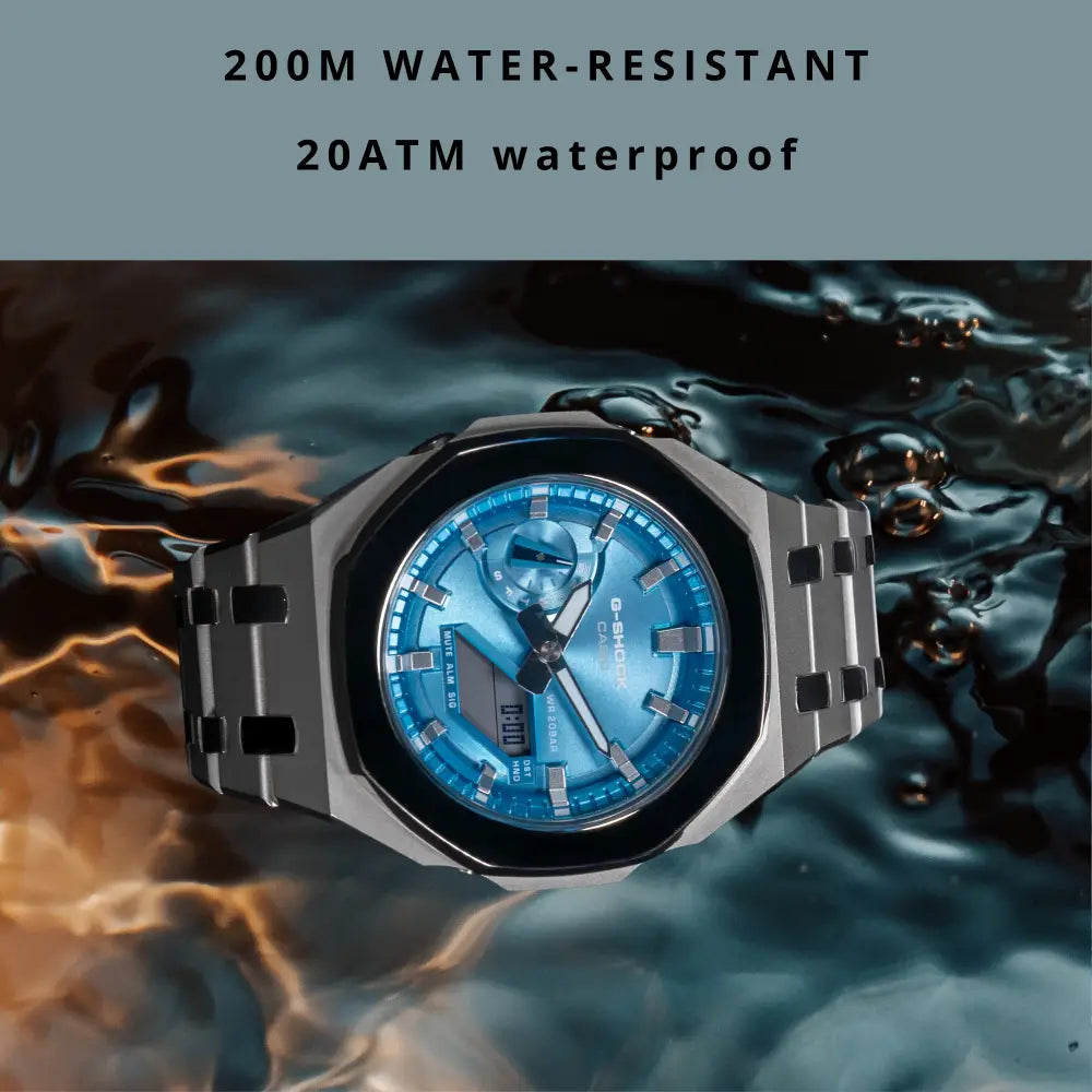 Montre CasiOak Custom – Silver Blue Mirror Polish - Mod G-Shock GA2100