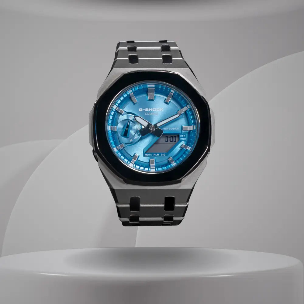 Montre CasiOak Custom – Silver Blue Mirror Polish - Mod G-Shock GA2100