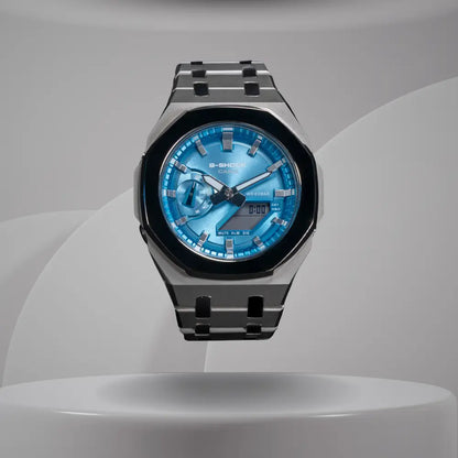 Montre CasiOak Custom – Silver Blue Mirror Polish - Mod G-Shock GA2100