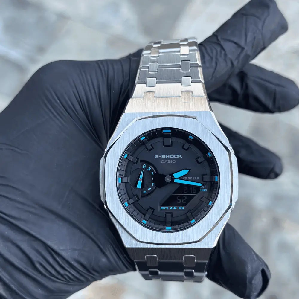 Casio G-Shock Mod Watch - Silver Blue - GA-2100 Custom Casioak - ChronoCustom