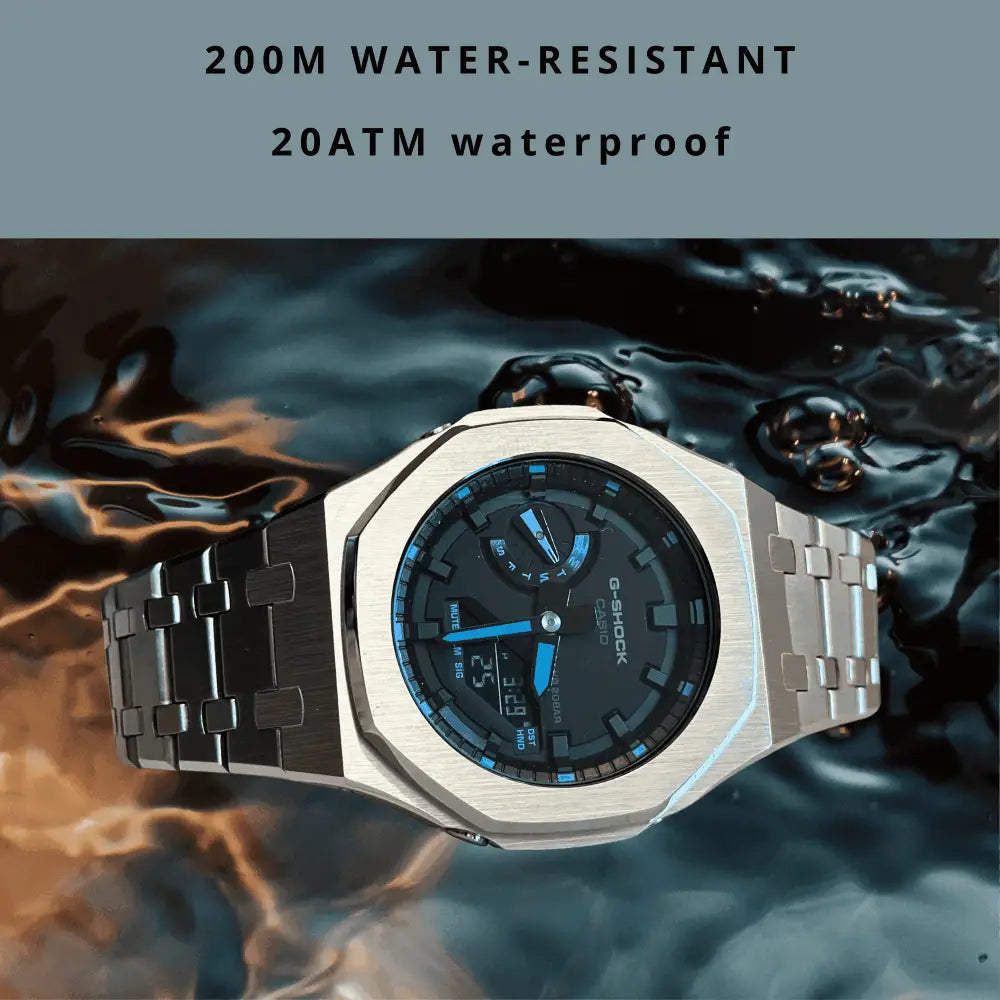 CasiOak Custom Silver Blue stainless steel watch – ChronoCustom
