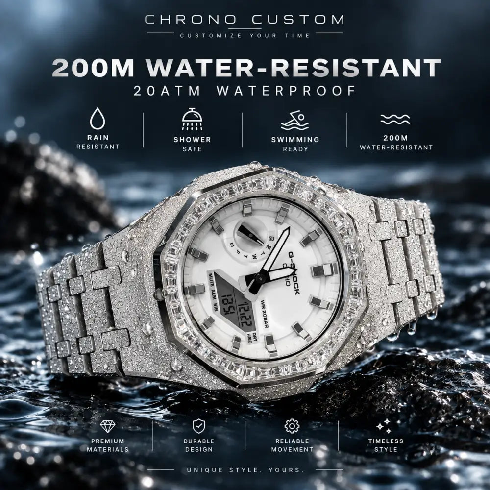 Casio G-Shock GA2100 – Silver Frosted Diamond Bezel | Custom Casioak | Men's watch | Mod premium | Men's Gift | Custom watch | Modded G-Shock - ChronoCustom
