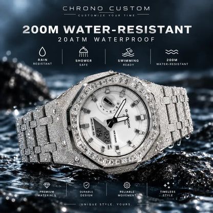 Casio G-Shock GA2100 – Silver Frosted Diamond Bezel | Custom Casioak | Men's watch | Mod premium | Men's Gift | Custom watch | Modded G-Shock - ChronoCustom