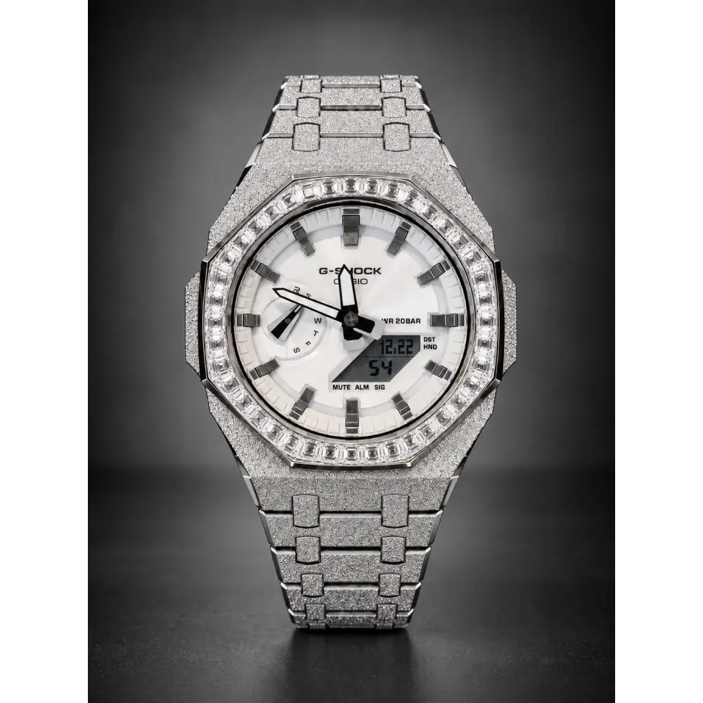Casio G-Shock GA2100 – Silver Frosted Diamond Bezel | Custom Casioak | Men's watch | Mod premium | Men's Gift | Custom watch | Modded G-Shock - ChronoCustom