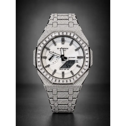 Casio G-Shock GA2100 – Silver Frosted Diamond Bezel | Custom Casioak | Men's watch | Mod premium | Men's Gift | Custom watch | Modded G-Shock - ChronoCustom