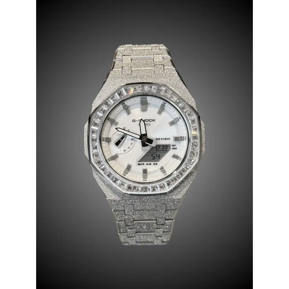 Casio G-Shock GA2100 – Silver Frosted Diamond Bezel | Custom Casioak | Men's watch | Mod premium | Men's Gift | Custom watch | Modded G-Shock - ChronoCustom