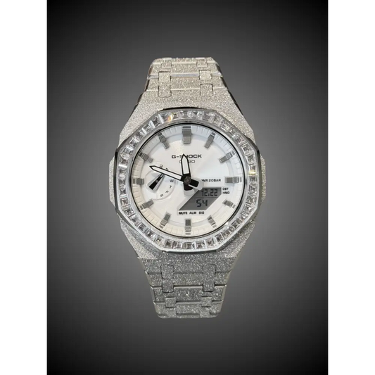 Casio G-Shock GA2100 – Silver Frosted Diamond Bezel | Custom Casioak | Men's watch | Mod premium | Men's Gift | Custom watch | Modded G-Shock - ChronoCustom