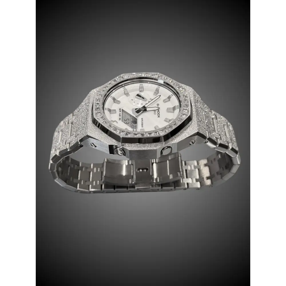 Casio G-Shock GA2100 – Silver Frosted Diamond Bezel | Custom Casioak | Men's watch | Mod premium | Men's Gift | Custom watch | Modded G-Shock - ChronoCustom