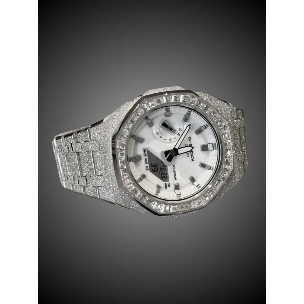 Casio G-Shock GA2100 – Silver Frosted Diamond Bezel | Custom Casioak | Men's watch | Mod premium | Men's Gift | Custom watch | Modded G-Shock - ChronoCustom