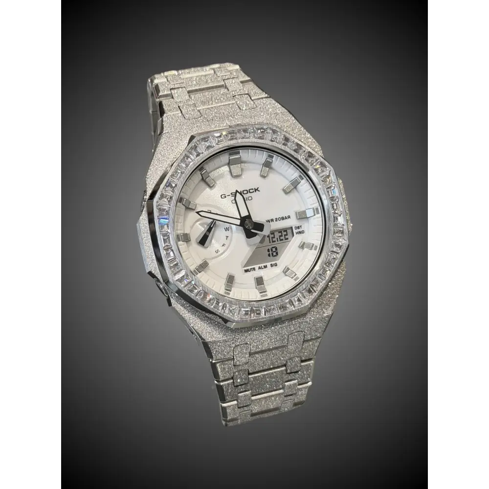 Casio G-Shock GA2100 – Silver Frosted Diamond Bezel | Custom Casioak | Men's watch | Mod premium | Men's Gift | Custom watch | Modded G-Shock - ChronoCustom