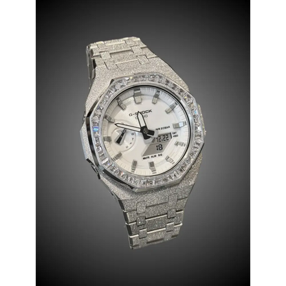 Casio G-Shock GA2100 – Silver Frosted Diamond Bezel | Custom Casioak | Men's watch | Mod premium | Men's Gift | Custom watch | Modded G-Shock - ChronoCustom