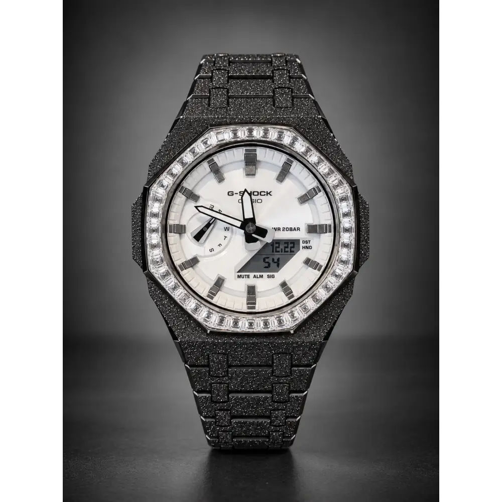 Casio G-Shock GA2100 – Silver Frosted Diamond Bezel | Custom Casioak | Men's watch | Mod premium | Men's Gift | Custom watch | Modded G-Shock - ChronoCustom