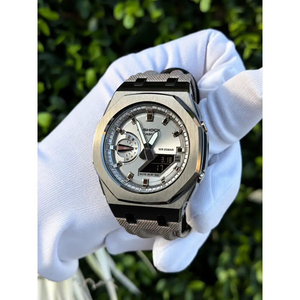 CasiOak Custom Watch – Silver Metal – Mod G-Shock GA2100