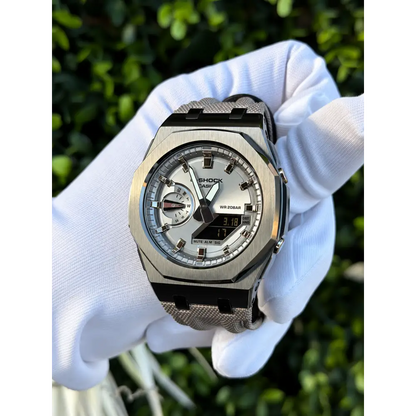 CasiOak Custom Watch – Silver Metal – Mod G-Shock GA2100