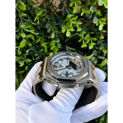 CasiOak Custom Watch – Silver Metal – Mod G-Shock GA2100
