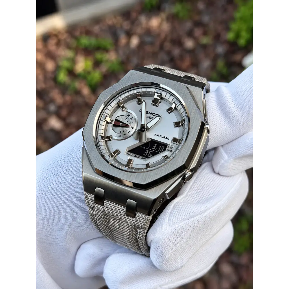 CasiOak Custom Watch – Silver Metal – Mod G-Shock GA2100