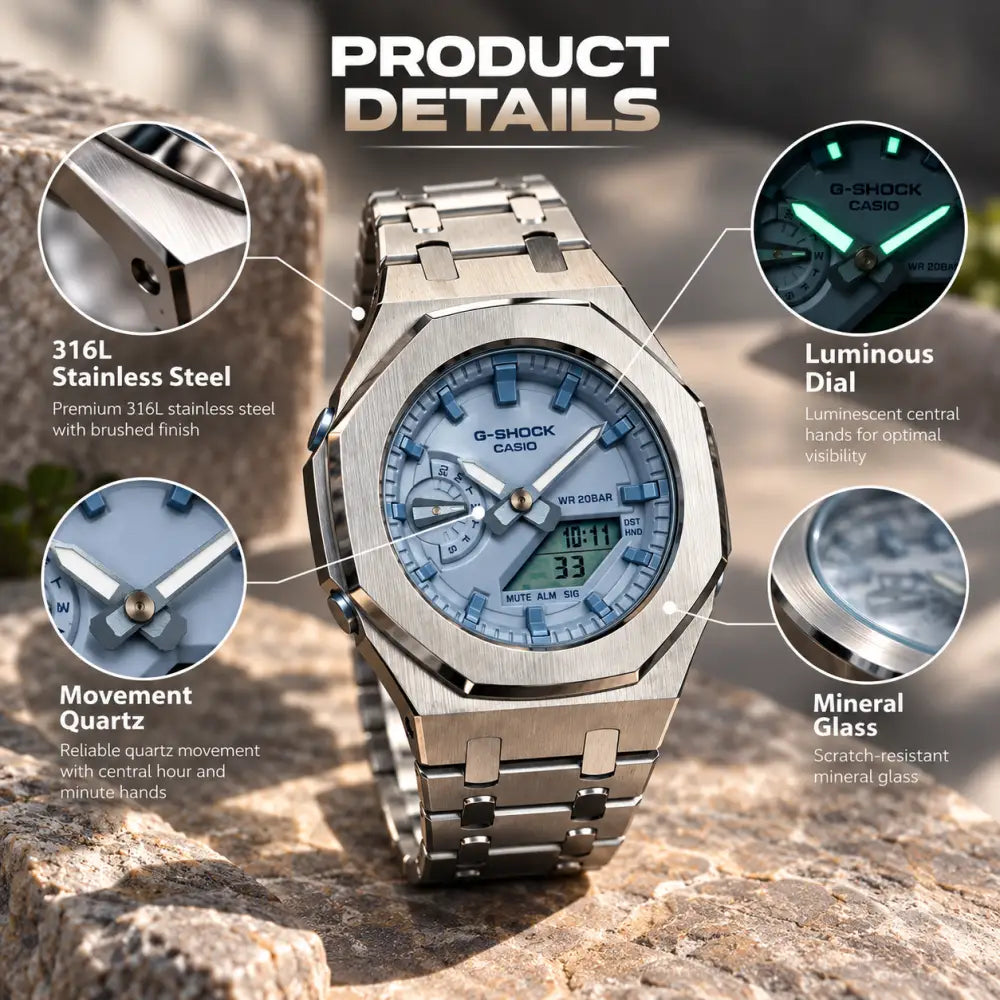 Montre CasiOak Custom – Silver Pastel Blue - Mod G-Shock GMA2100
