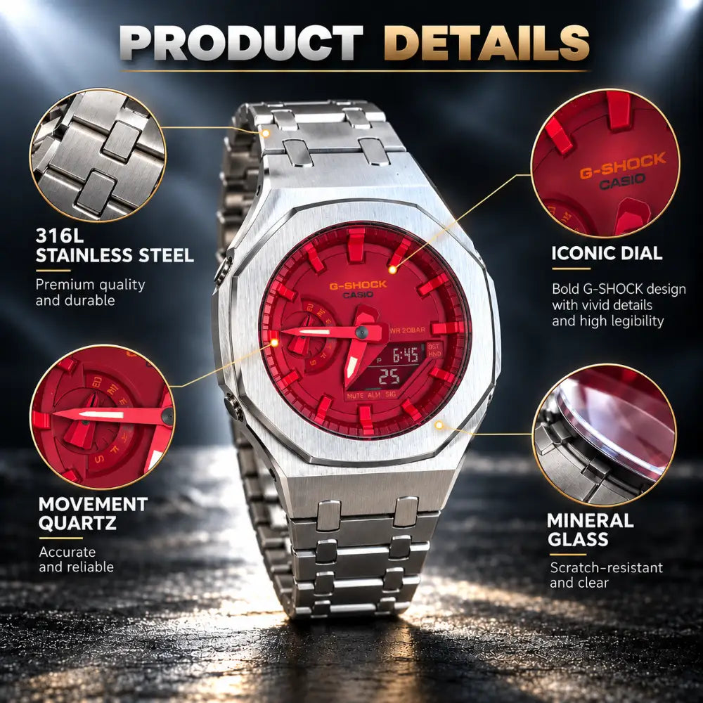 Montre CasiOak Custom – Silver Red - Mod G-Shock GA2100