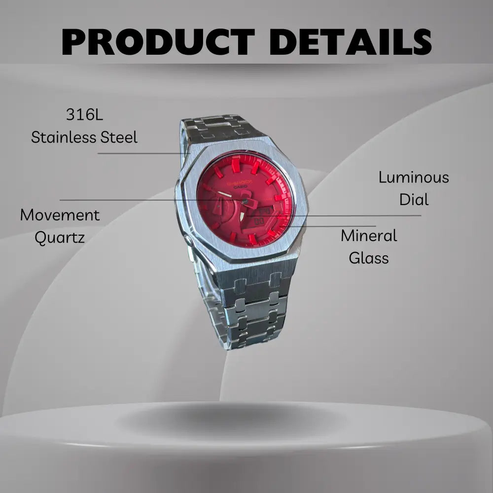 Montre CasiOak Custom – Silver Red - Mod G-Shock GA2100