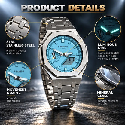Montre CasiOak Custom – Silver Sky Blue - Mod G-Shock GA2100