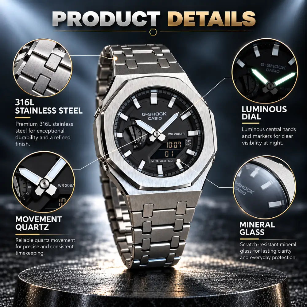 Casio G-Shock Mod Watch - Silver White - GA-2100 Custom Casioak